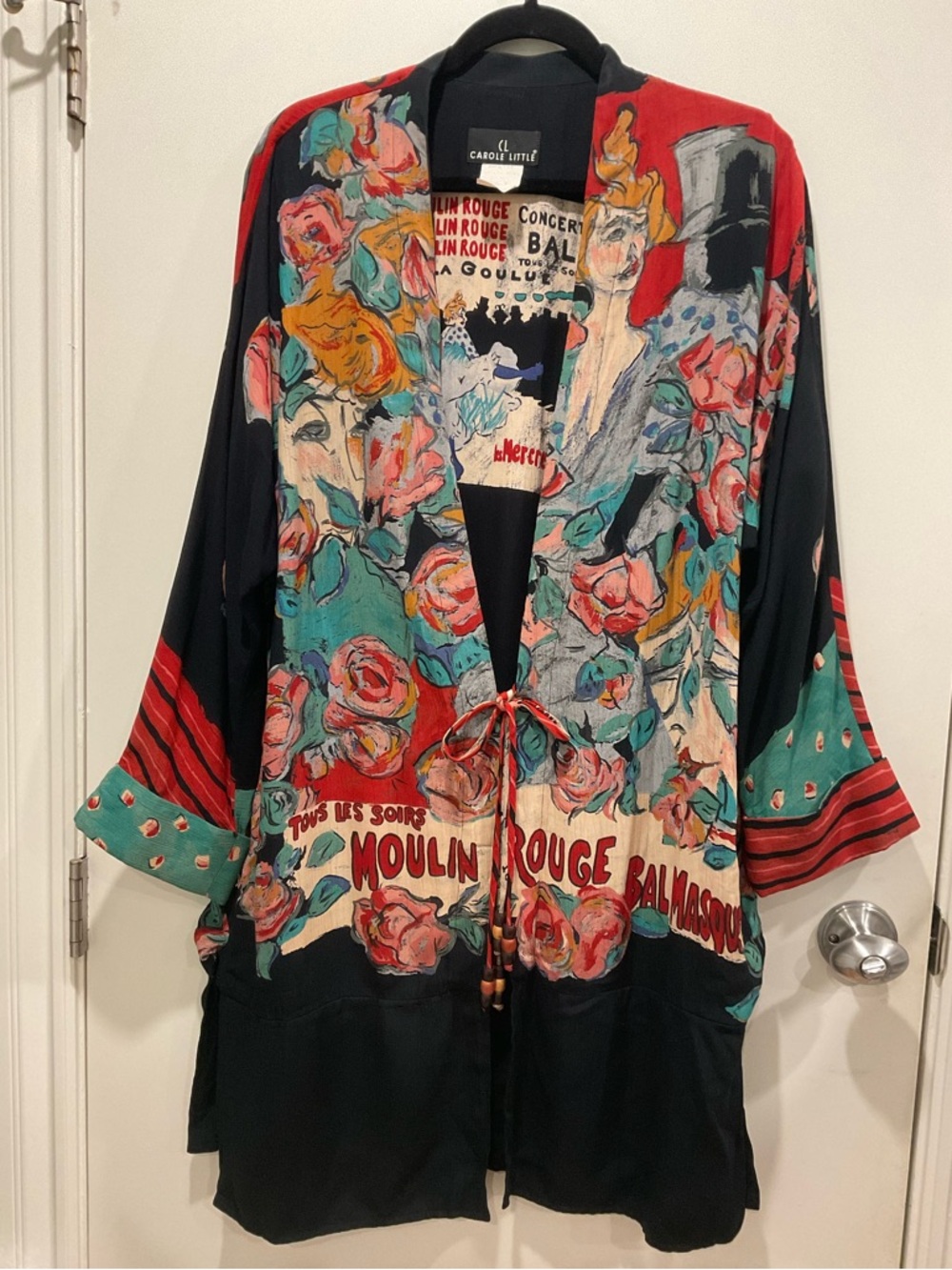 Carole Little Black, Red & Teal Floral Moulin Rouge Kimono Jacket - Picture 2 of 5